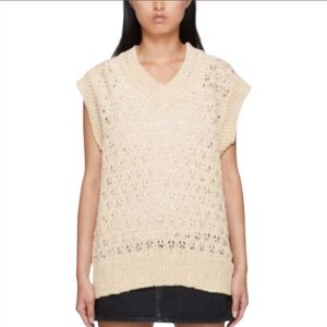 ANDERSSON BELL | Organic Cotton V-Neck Open-Knit Vest in Beige ~ Size Medium